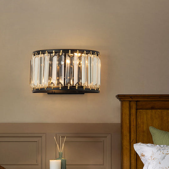Prismatic Crystal Wall Sconce - 2-Bulb Minimalist Half-Round Design For Living Room