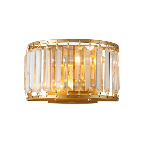 Prismatic Crystal Wall Sconce - 2-Bulb Minimalist Half-Round Design For Living Room Gold