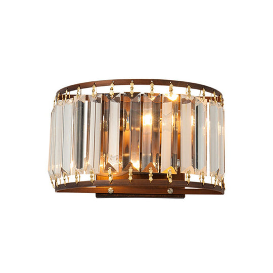 Prismatic Crystal Wall Sconce - 2-Bulb Minimalist Half-Round Design For Living Room Dark Coffee
