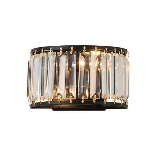 Prismatic Crystal Wall Sconce - 2-Bulb Minimalist Half-Round Design For Living Room Black
