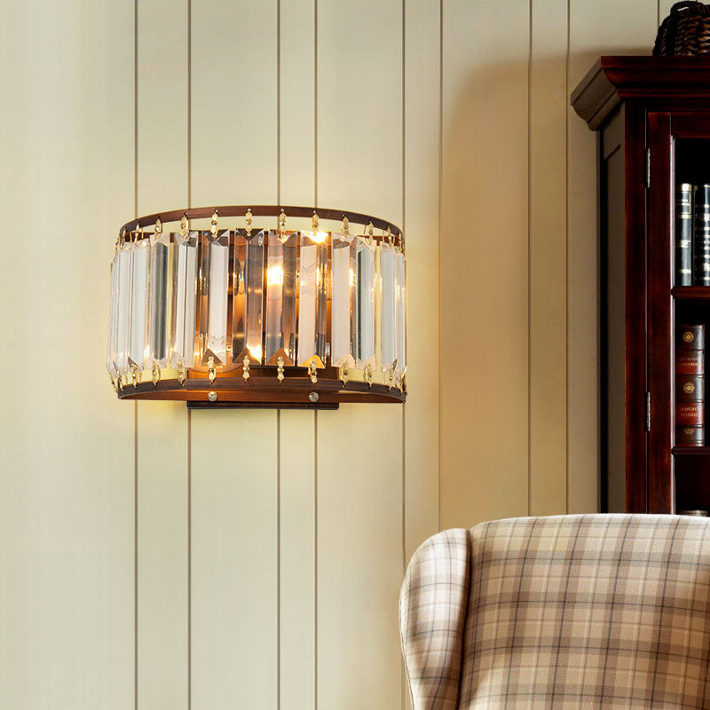 Prismatic Crystal Wall Sconce - 2-Bulb Minimalist Half-Round Design For Living Room