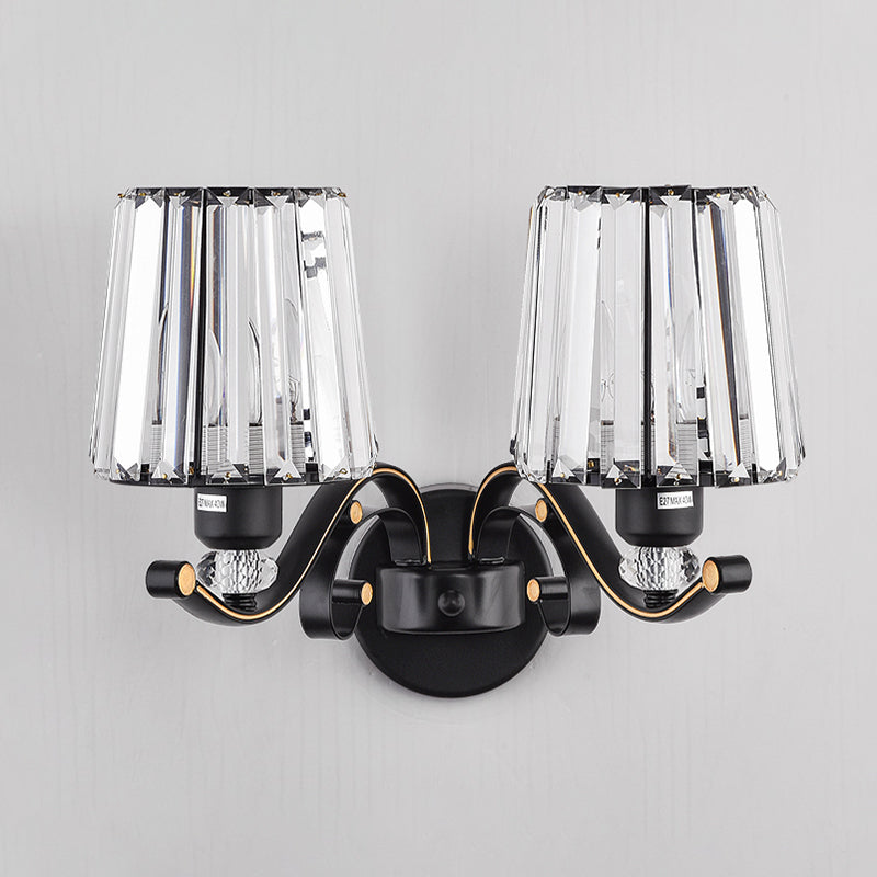Modern Black Wall Sconce Light With Crystal Shade - Stylish Living Room Lamp 2 /