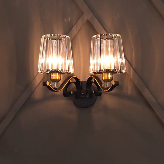 Modern Black Wall Sconce Light With Crystal Shade - Stylish Living Room Lamp