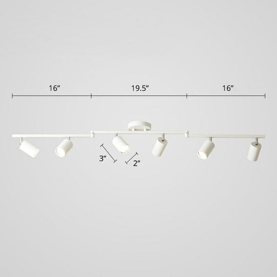 Nordic Style Tubular Metal Flush Mount 6 - Light Ceiling Spotlight For Living Room White