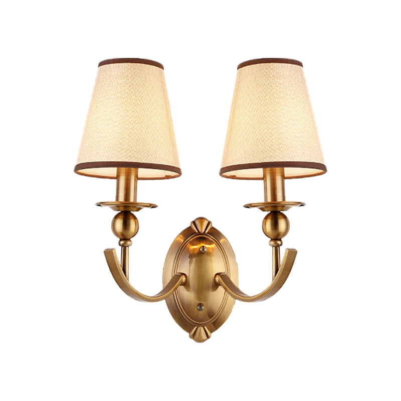 Vintage Conical Fabric Shade Wall Light Brass Sconce For Bedroom Lighting