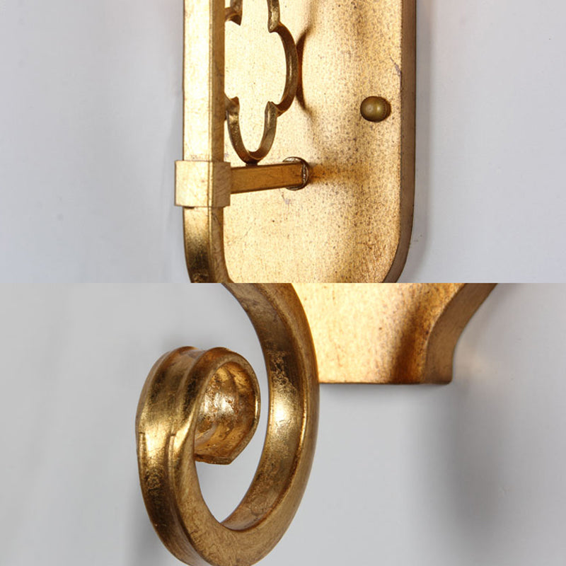 Vintage-Style Gold Wall Sconce With Fabric Tapered Shade