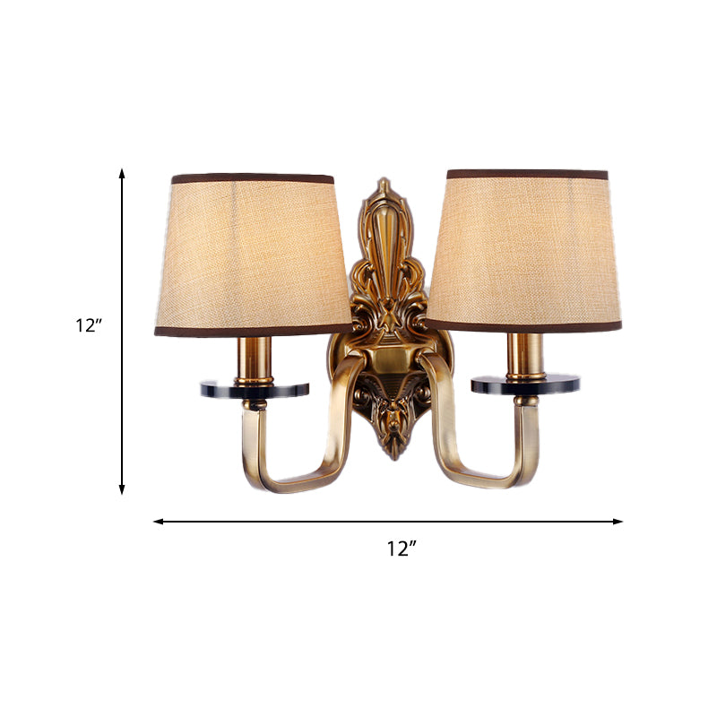 Vintage Fabric Shade Gold Wall Sconce Elegant 1/2-Light Barrel Mount Fixture Ideal For Living Room
