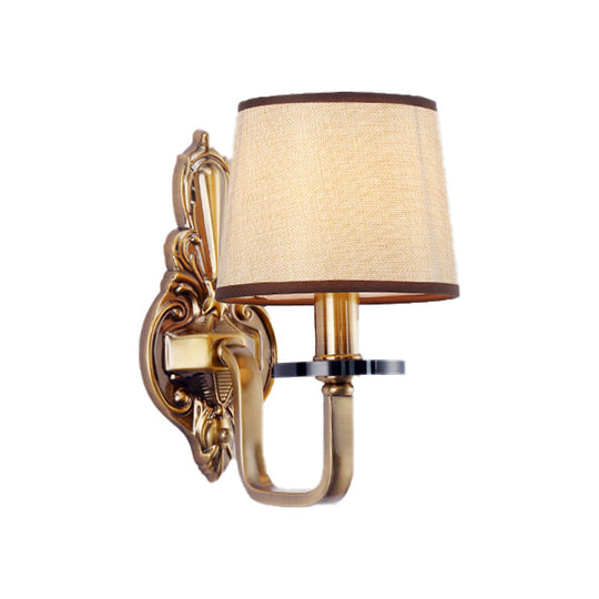 Vintage Fabric Shade Gold Wall Sconce Elegant 1/2-Light Barrel Mount Fixture Ideal For Living Room