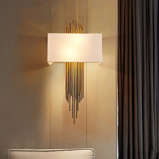 Contemporary 2-Head Fabric Shade Wall Sconce - Modern Rectangle Design In Black/White/Flaxen Ideal