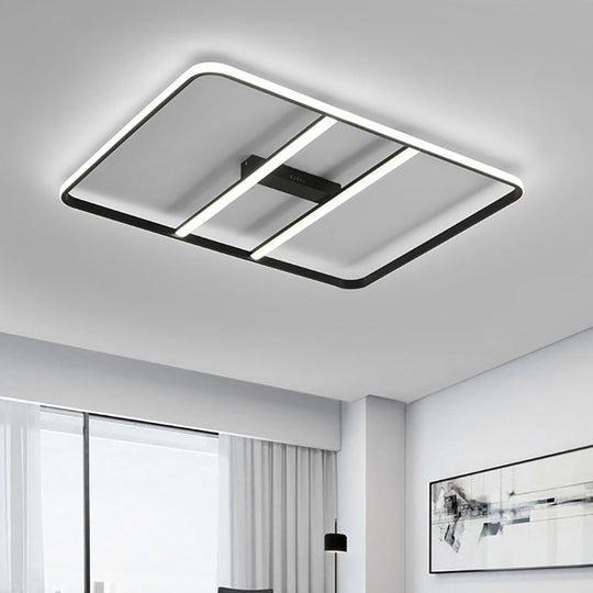 Modern Led Semi Flush Mount Ceiling Lamp - Black Metal Shade White/Warm Light 12’/23.5’ Wide /