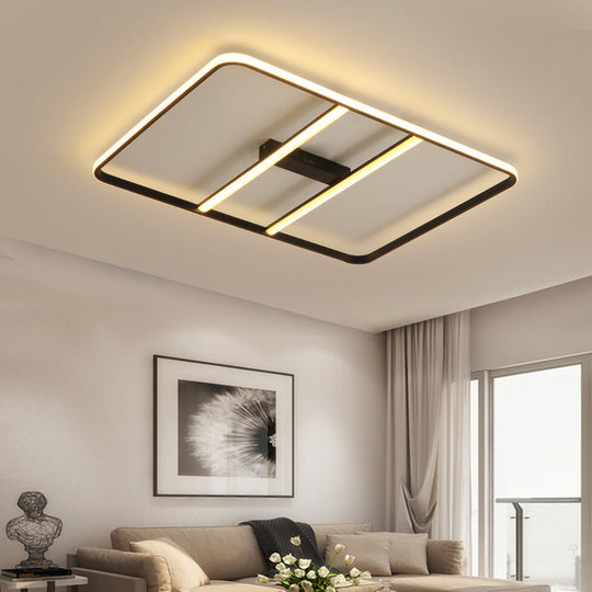 Modern Led Semi Flush Mount Ceiling Lamp - Black Metal Shade White/Warm Light 12/23.5 Wide
