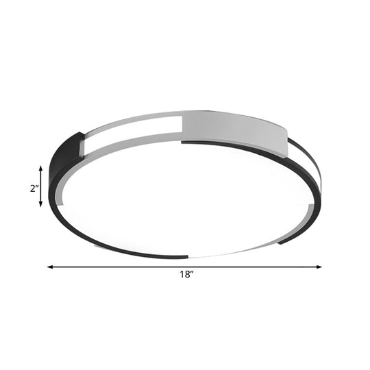Modern Black And White Drum Flush Mount Ceiling Light Fixture - 18’/23.5’ Wide Metal Led