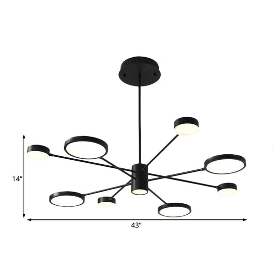 Modern Acrylic Led Sputnik Chandelier With 6/8/10 Lights In Black White/Warm Light