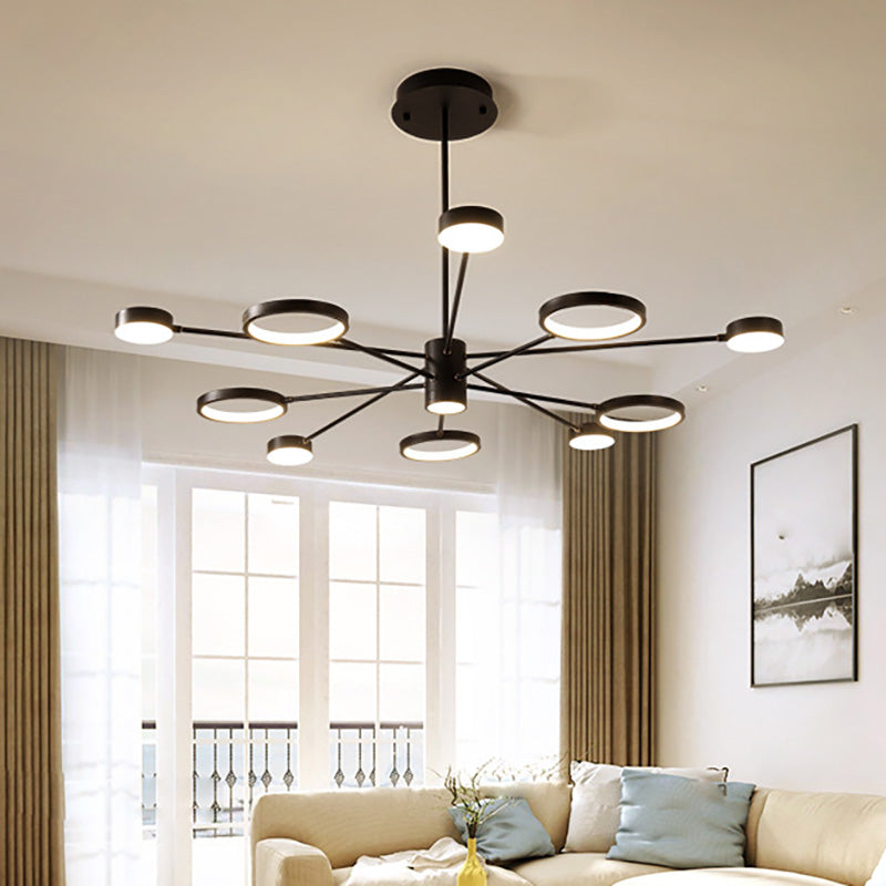 Modern Acrylic Led Sputnik Chandelier With 6/8/10 Lights In Black White/Warm Light