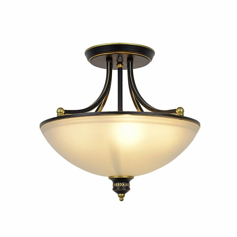 Traditional Frosted Glass Bowl Shaped Kitchen Ceiling Light Fixture - 4 - Light Semi Flush