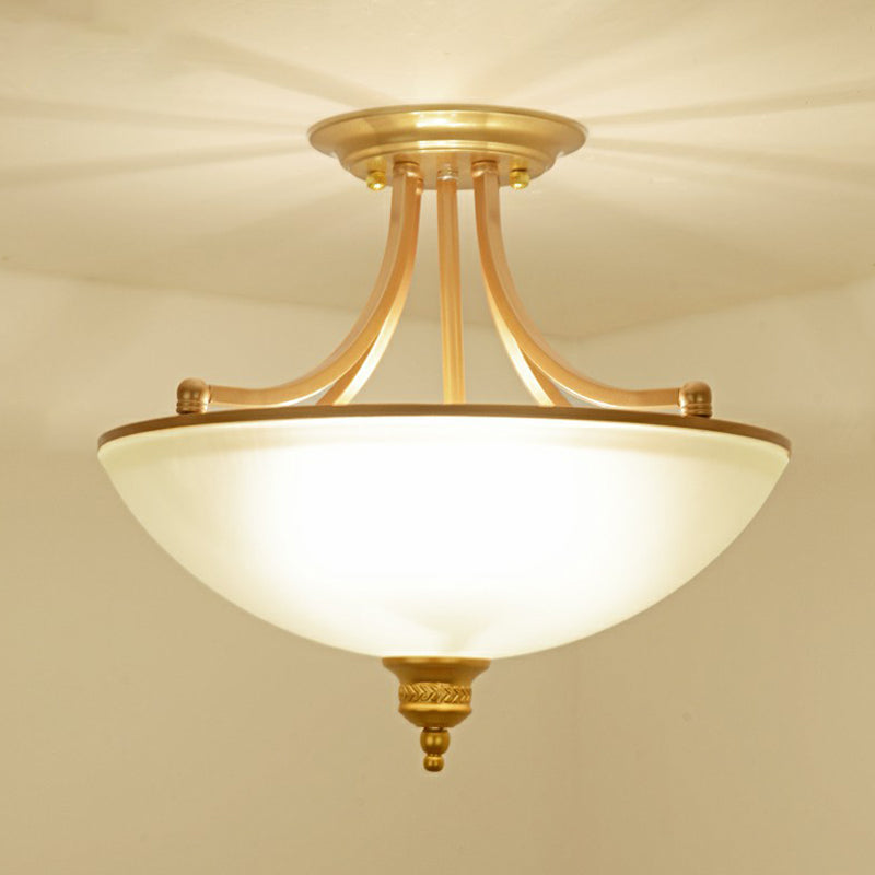 Traditional Frosted Glass Bowl Shaped Kitchen Ceiling Light Fixture - 4 - Light Semi Flush