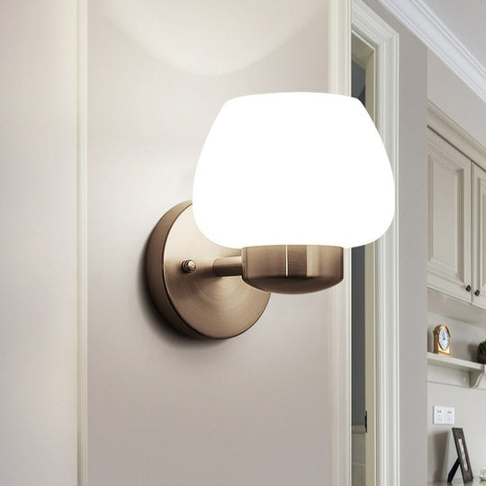 Minimalist Matte White Glass Bud Wall Light With Nickel Sconce For Modern Bedrooms