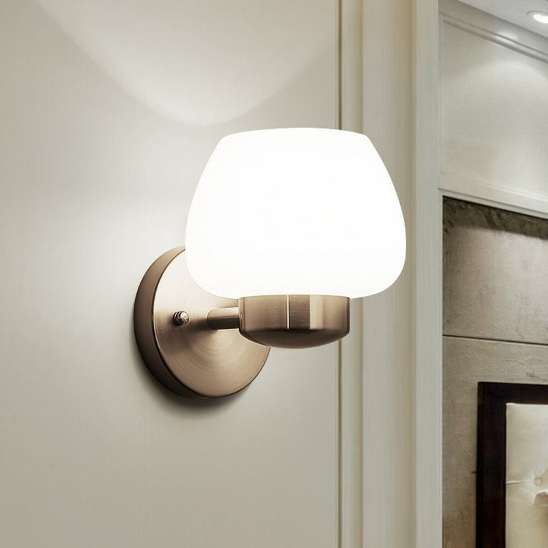 Minimalist Matte White Glass Bud Wall Light With Nickel Sconce For Modern Bedrooms