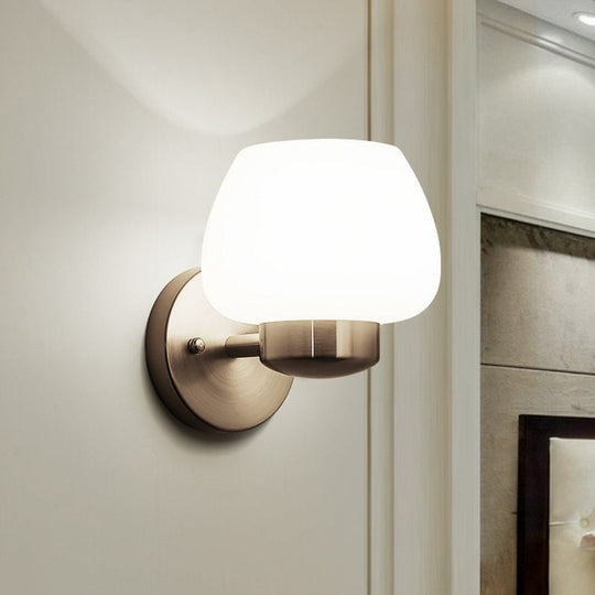 Minimalist Matte White Glass Bud Wall Light With Nickel Sconce For Modern Bedrooms