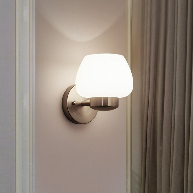 Minimalist Matte White Glass Bud Wall Light With Nickel Sconce For Modern Bedrooms