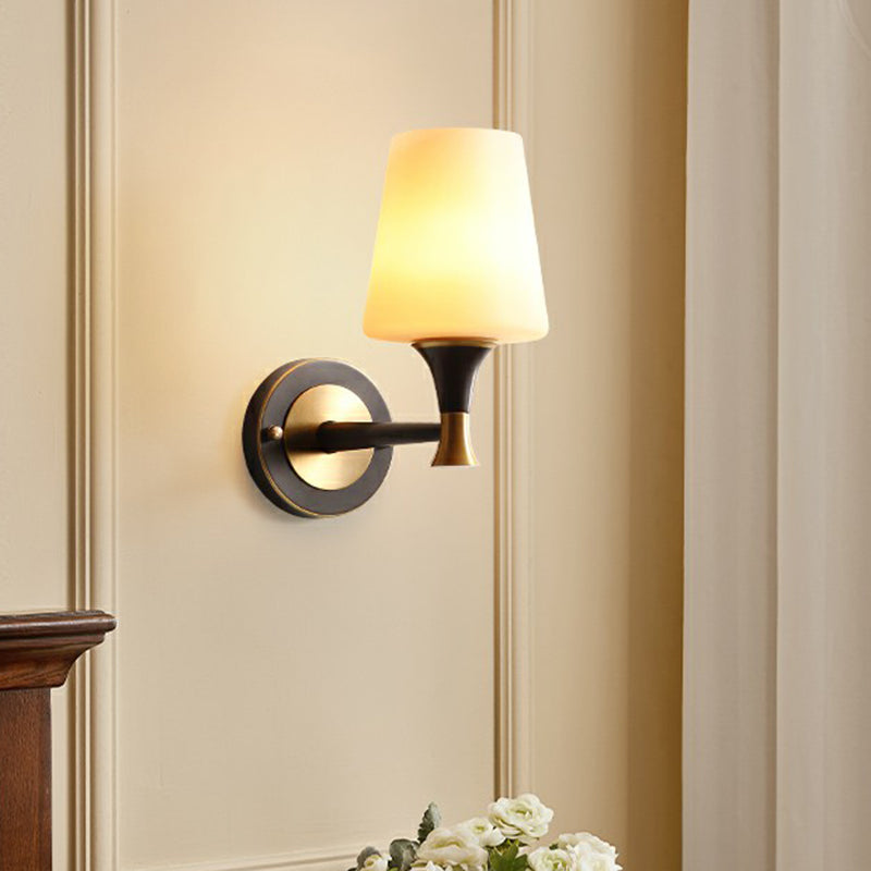Minimalist Conical Glass Wall Sconce With 1 Bulb Black & Brass White