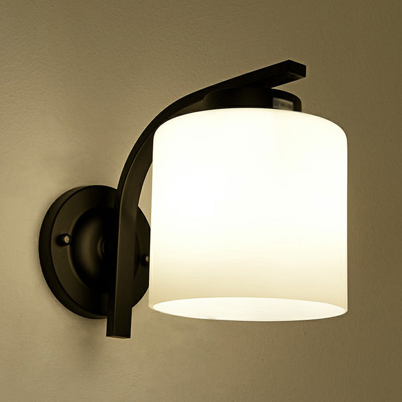Sleek White Glass Wall Sconce With Black Accents For Living Room