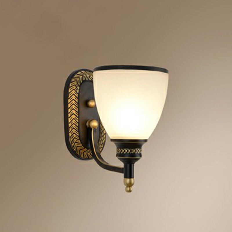 Vintage Bell Wall Sconce Lighting With Opal Glass Shade - Black Corridor Mounted Lamp 1 /