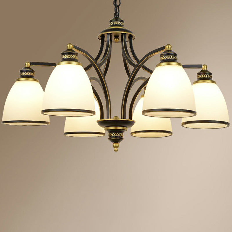 Traditional Dining Room Chandelier - Suspension Pendant Light With White Bell Glass Shade