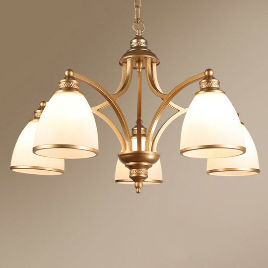 Traditional Dining Room Chandelier - Suspension Pendant Light With White Bell Glass Shade