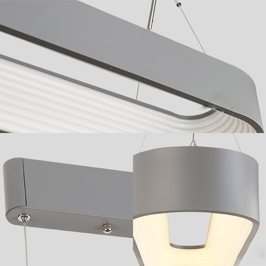 Modern Metal Rectangle Led Chandelier Lighting - 33.5’’/47’’ Wide White/Grey Hanging Lamp