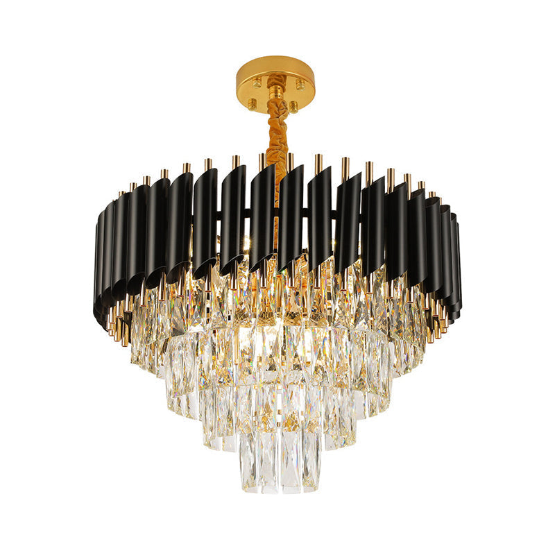 Modern Crystal Pendant Chandelier With Multi-Lights & Black Shade - Circular Hanging Light Kit