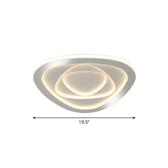 Modern White Led Flush Mount Ceiling Light With Acrylic Concentric Pattern / Remote Control