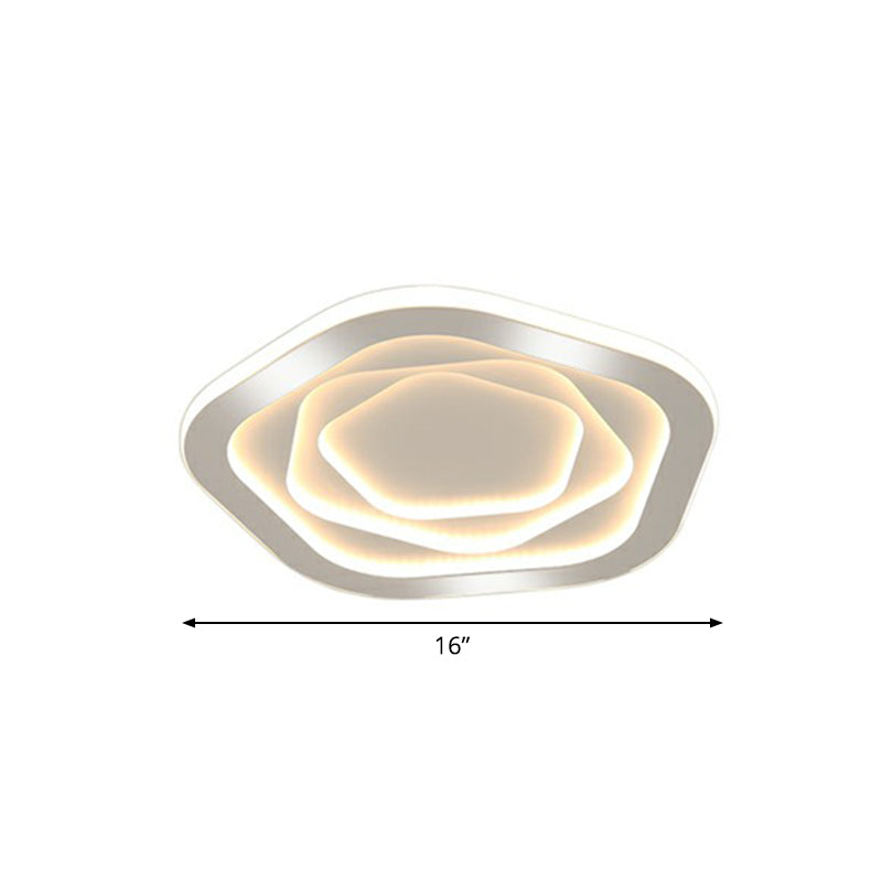 Modern White Led Flush Mount Ceiling Light With Acrylic Concentric Pattern / Remote Control