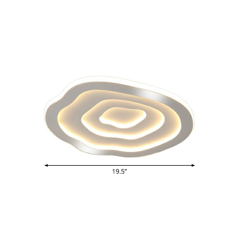 Modern White Led Flush Mount Ceiling Light With Acrylic Concentric Pattern / Remote Control