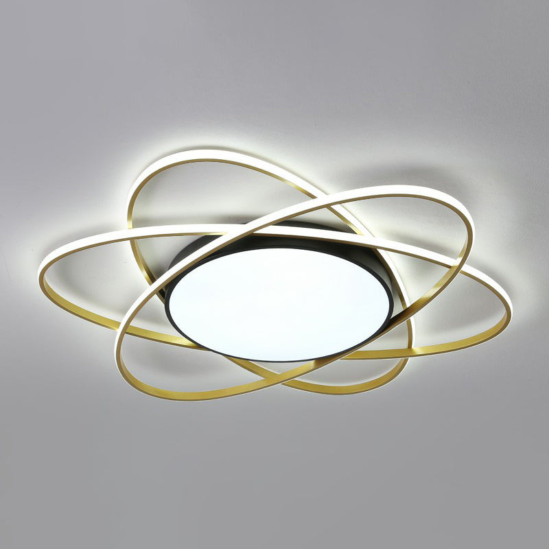 Modern Black Surface Mount Led Ceiling Light With Metallic Floral Design / 31.5’ White