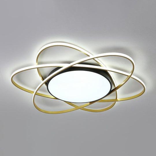 Modern Black Surface Mount Led Ceiling Light With Metallic Floral Design / 31.5’ White