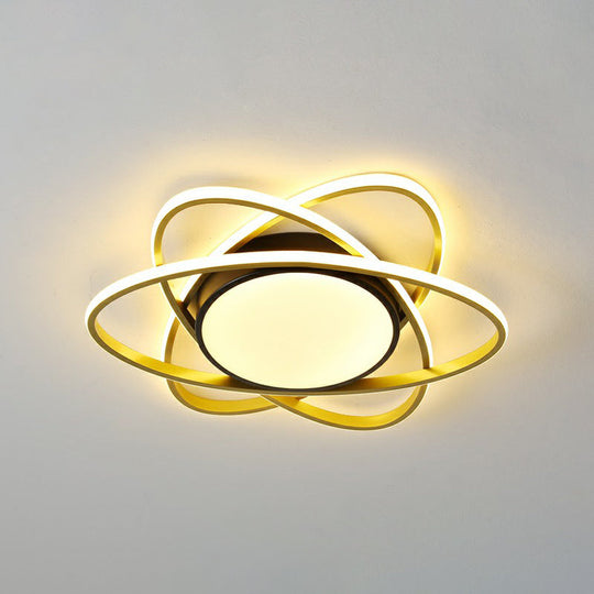 Modern Black Surface Mount Led Ceiling Light With Metallic Floral Design / 19 Third Gear