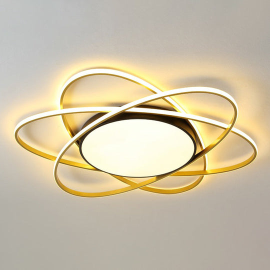 Modern Black Surface Mount Led Ceiling Light With Metallic Floral Design / 39’ Third Gear