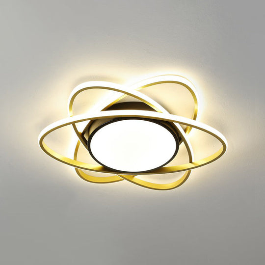 Modern Black Surface Mount Led Ceiling Light With Metallic Floral Design / 19’ Remote Control