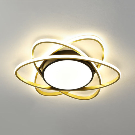 Modern Black Surface Mount Led Ceiling Light With Metallic Floral Design / 23’ Remote Control