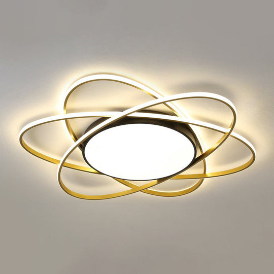 Modern Black Surface Mount Led Ceiling Light With Metallic Floral Design / 31.5’ Remote Control