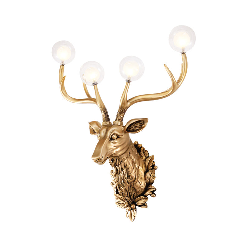 Vintage White/Gold Deer Sconce Lamp With Glass Shade - Set Of 4 Bulbs 17/21.5 W