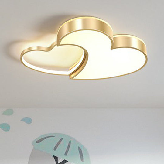 Minimalist Heart-Shaped Metal Ceiling Flush Mount Led Light In Golden Finish Ideal For Bedrooms