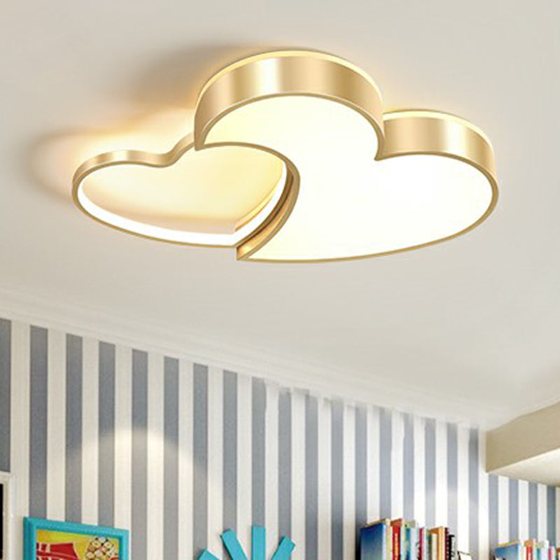 Minimalist Heart - Shaped Metal Ceiling Flush Mount Led Light In Golden Finish – Ideal For Bedrooms