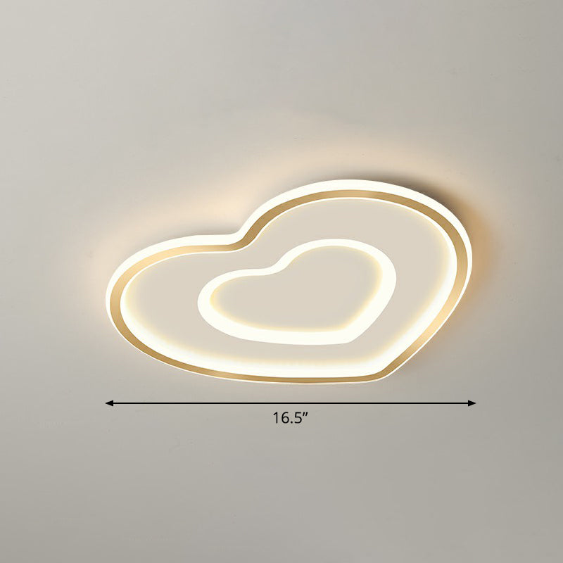 Ultra - Thin Gold Love Heart Led Ceiling Light For Bedroom / 16.5’ Remote Control Stepless Dimming