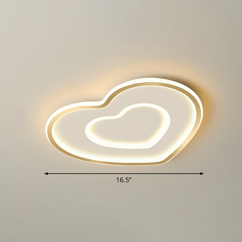 Ultra-Thin Gold Love Heart Led Ceiling Light For Bedroom / 16.5 Warm