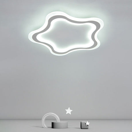Kids Cartoon Acrylic Led Flushmount Ceiling Light With White Pentacle Design
