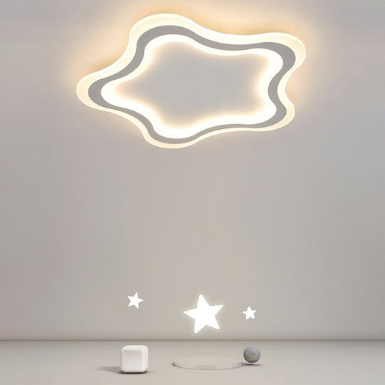 Kids’ Cartoon Acrylic Led Flushmount Ceiling Light With White Pentacle Design