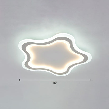 Kids Cartoon Acrylic Led Flushmount Ceiling Light With White Pentacle Design / 16 Inner Warm Outer