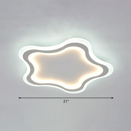 Kids Cartoon Acrylic Led Flushmount Ceiling Light With White Pentacle Design / 21 Inner Warm Outer